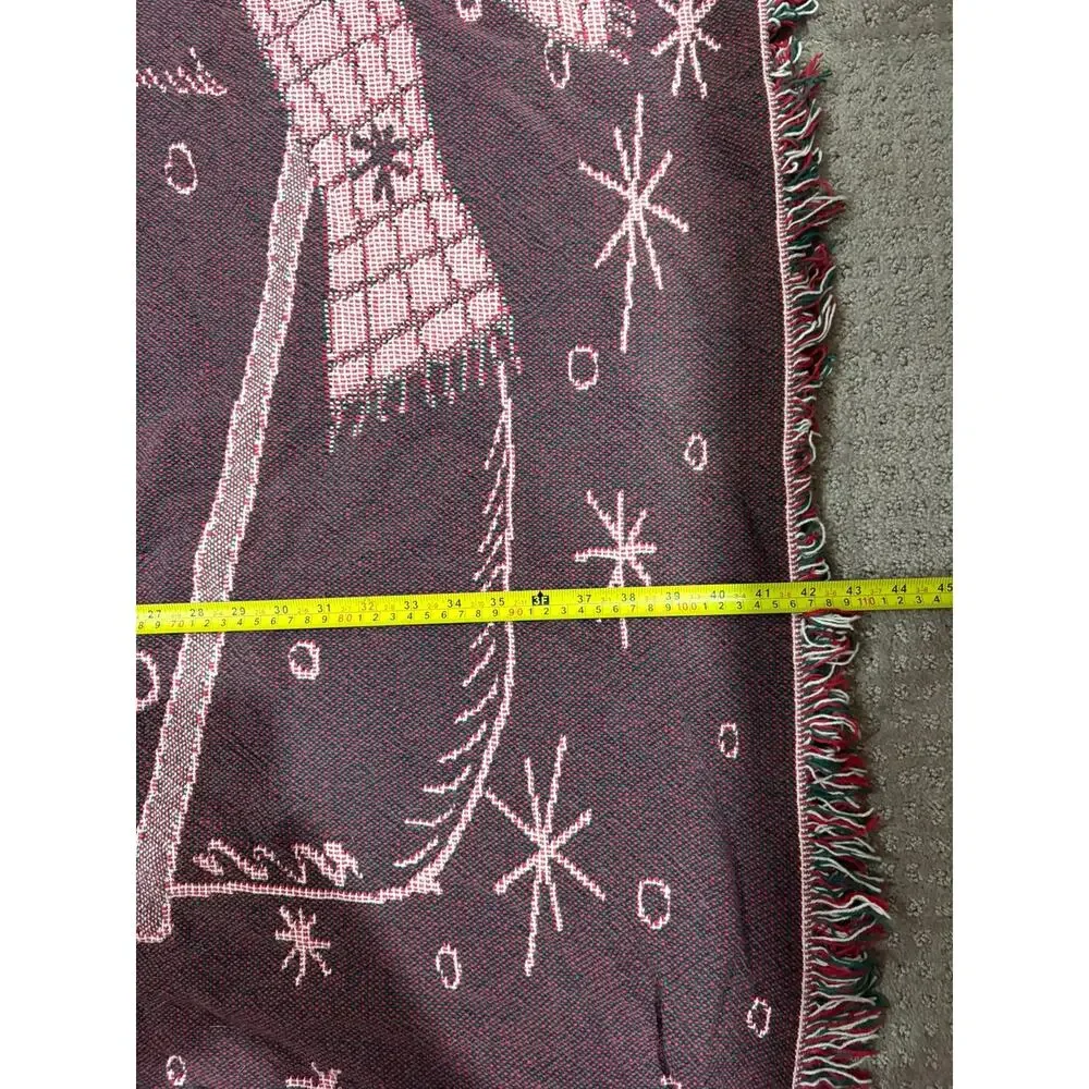 Vintage Christmas Snowman Woven Throw Blanket Reversible Fringe 64x42 Holiday